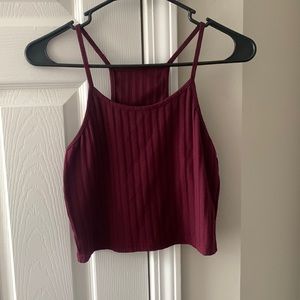 High-Neck Burgundy Cropped Tank-Top